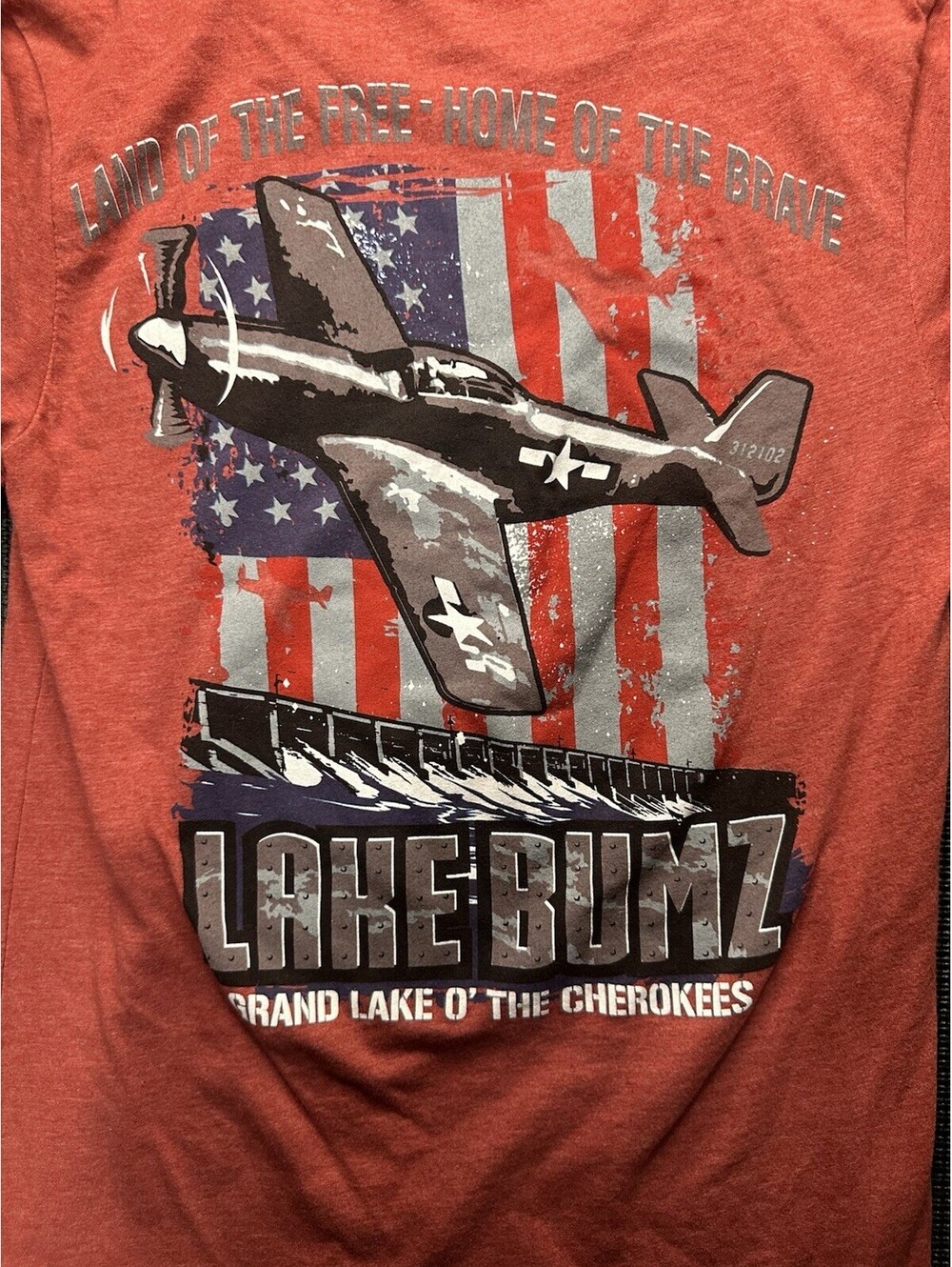 Lake Bumz Patriotic Graphic Tee Small Red Airplane Americana Shirt